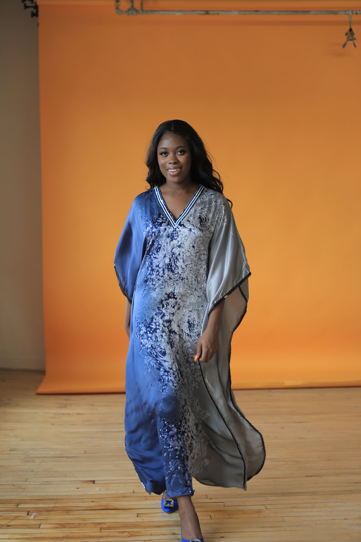 Camellia silk Kaftan dress