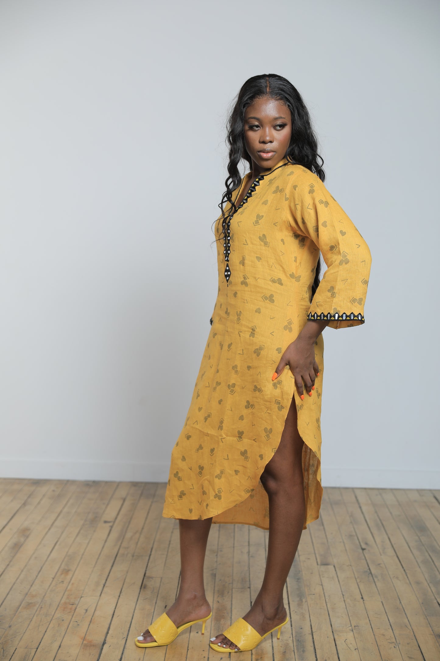 Abby Band Neck Linen dress