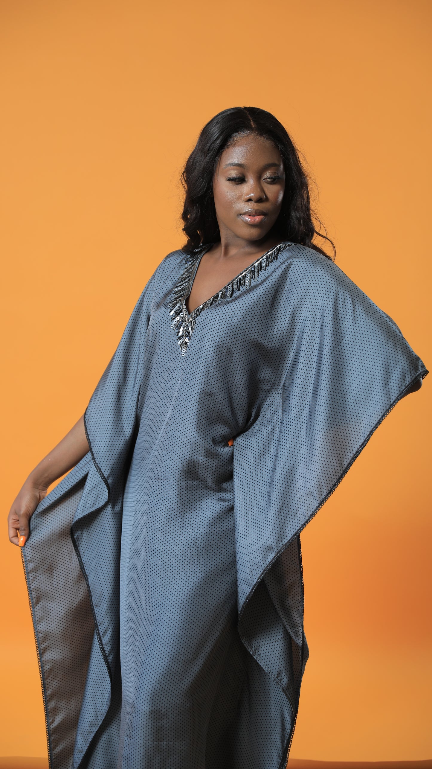 Camellia polka dot Kaftan dress