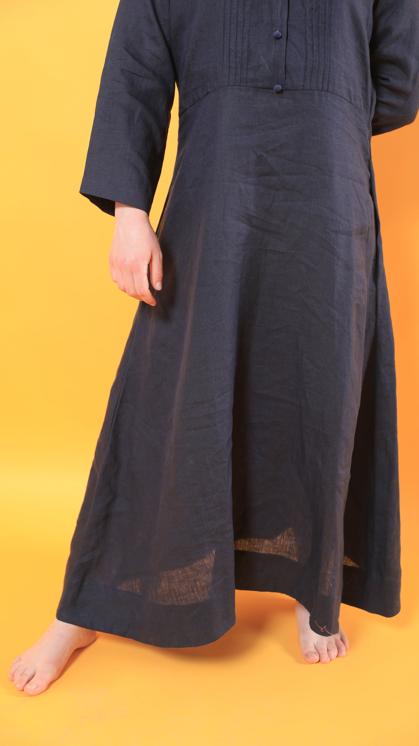 Julie Pin tucks A Line Linen dress