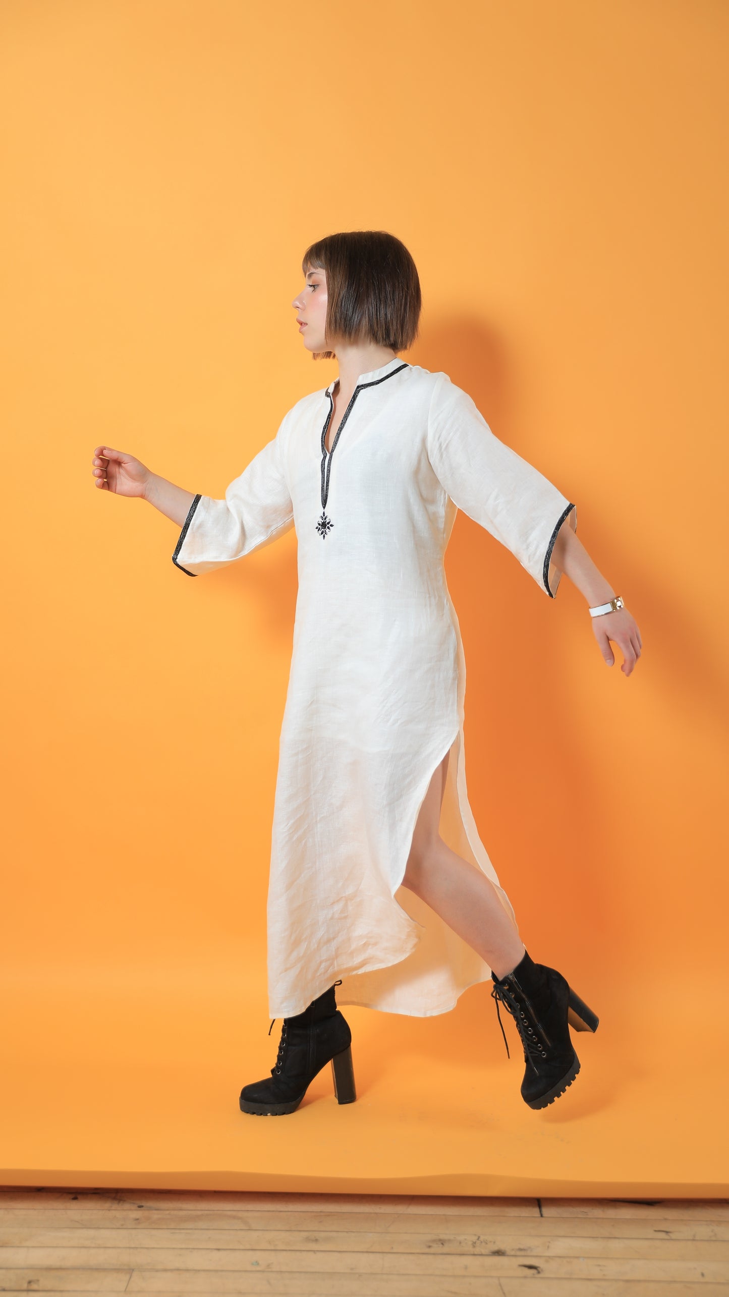 Abby Band Neck Linen Dress