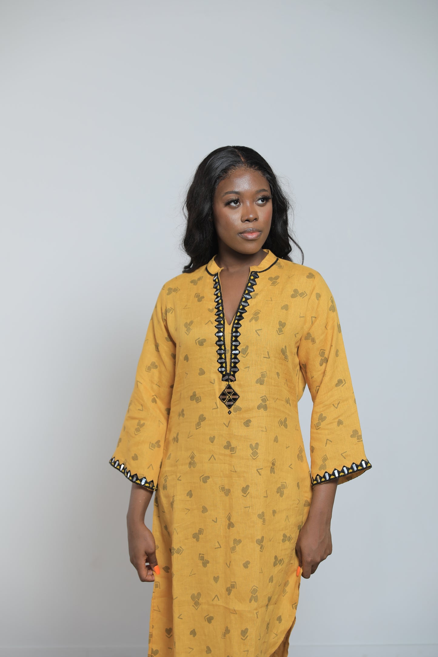 Abby Band Neck Linen dress