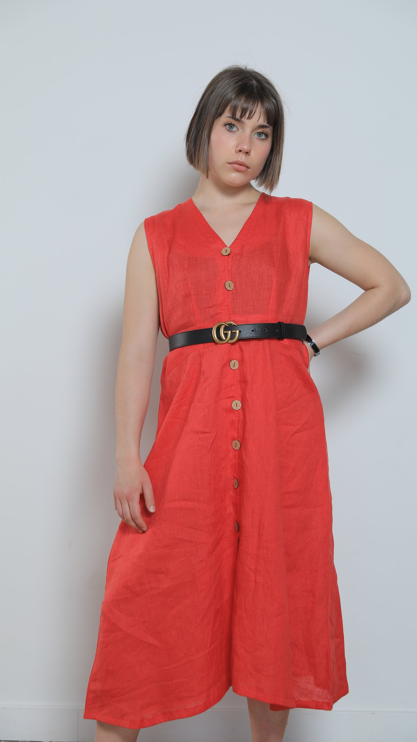 Daisy Button A Linen Dress