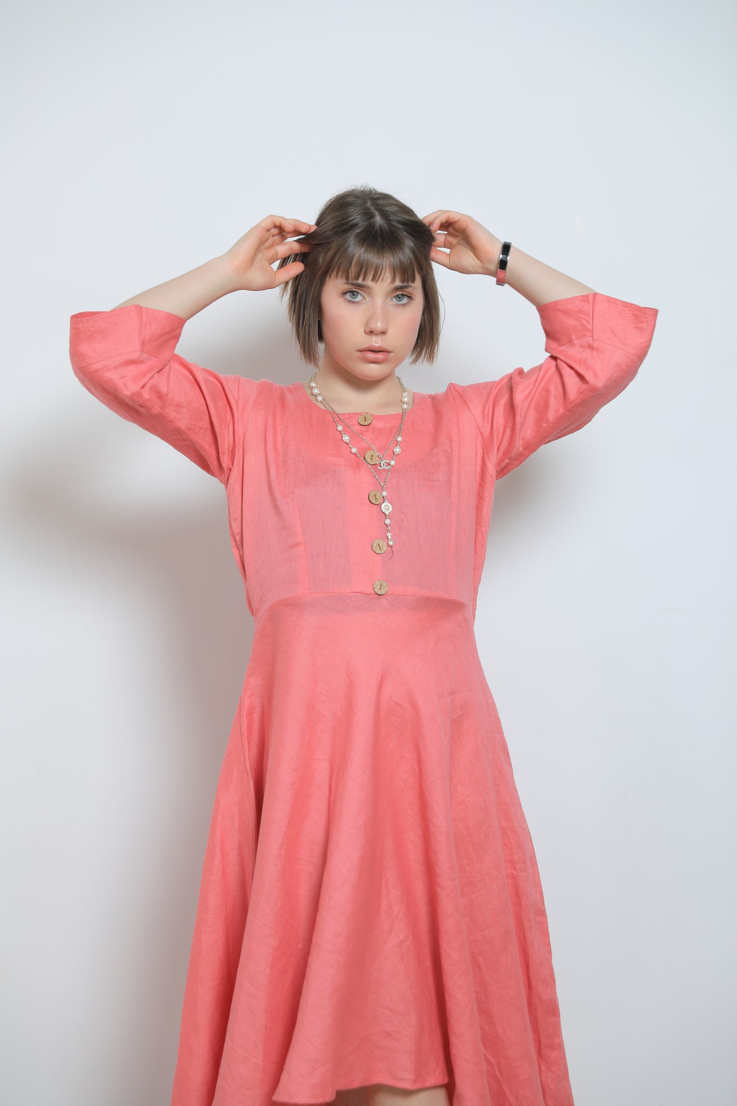 Gloria Linen Dress - Coral Pink