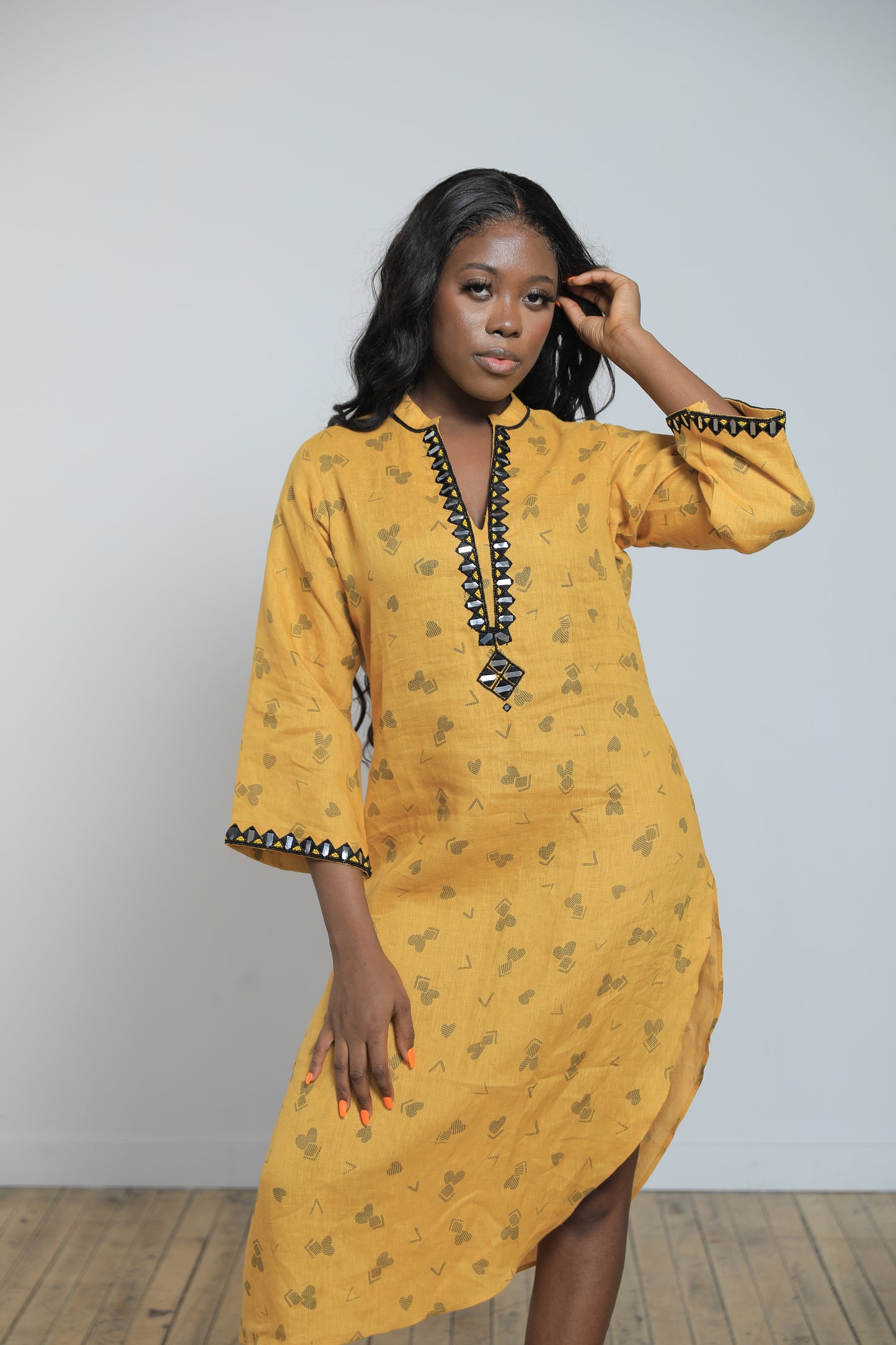 Abby Band Neck Linen dress