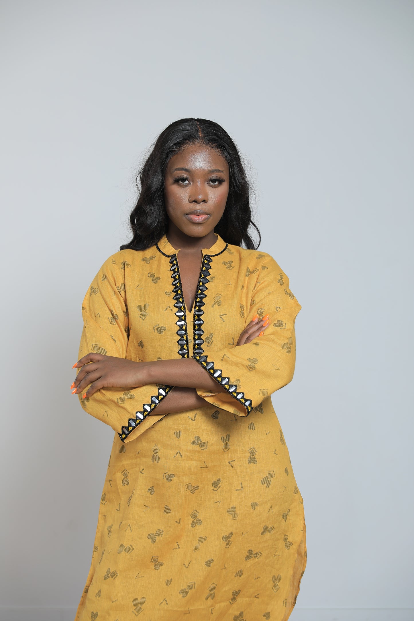 Abby Band Neck Linen dress