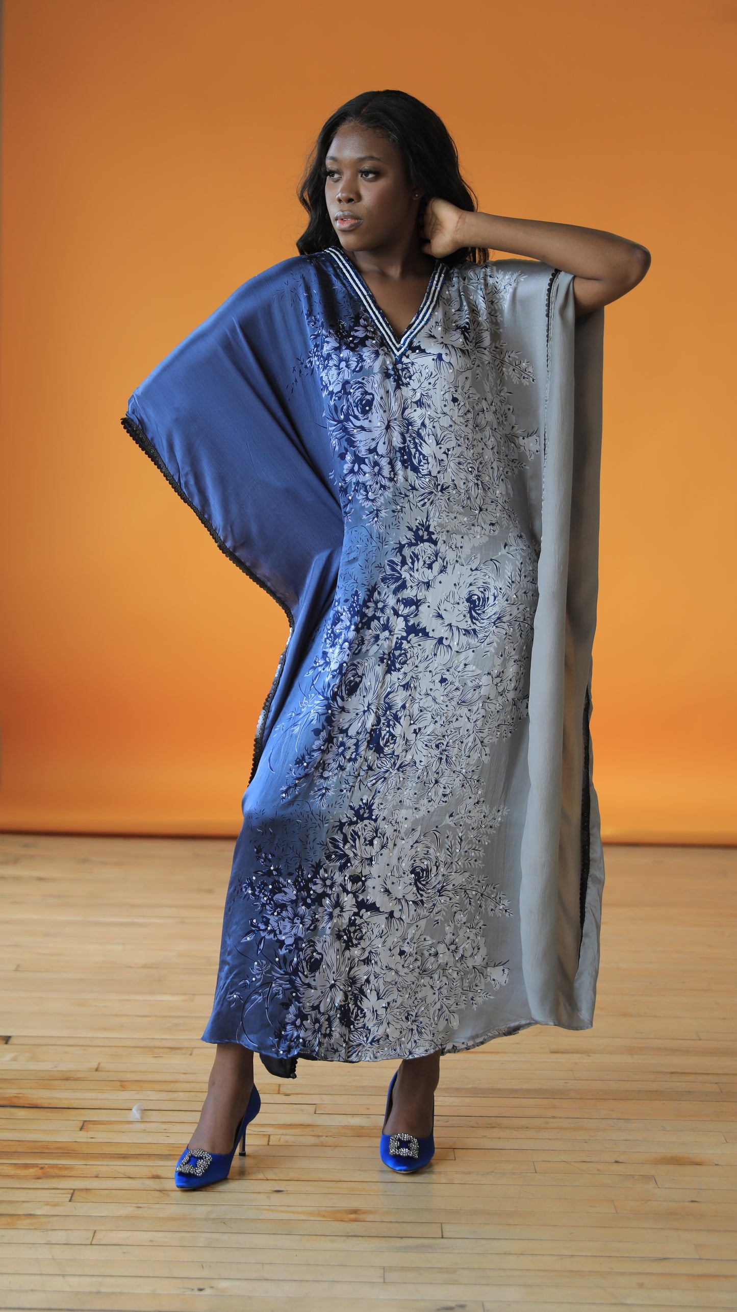 Camellia silk Kaftan dress