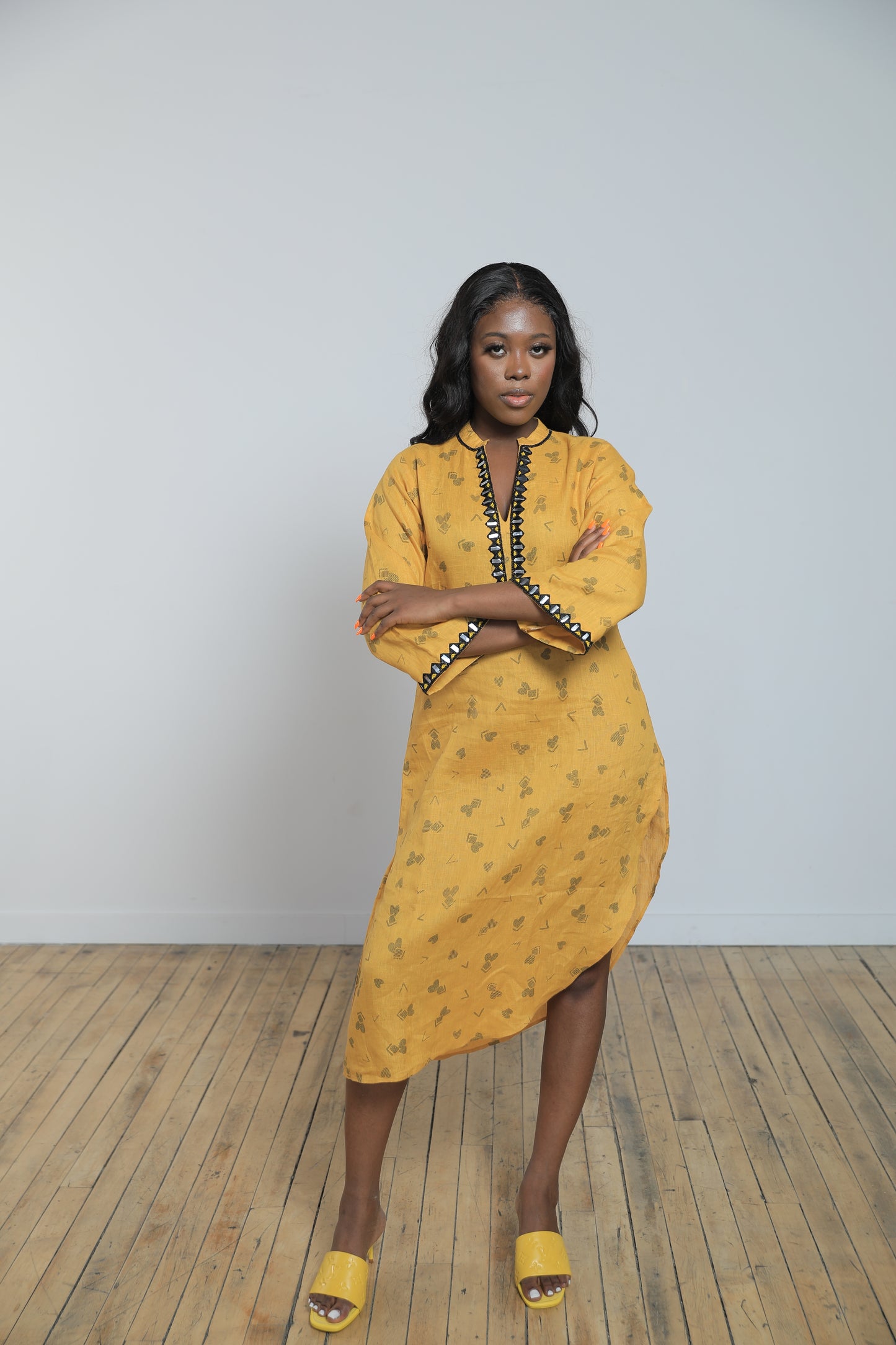 Abby Band Neck Linen dress