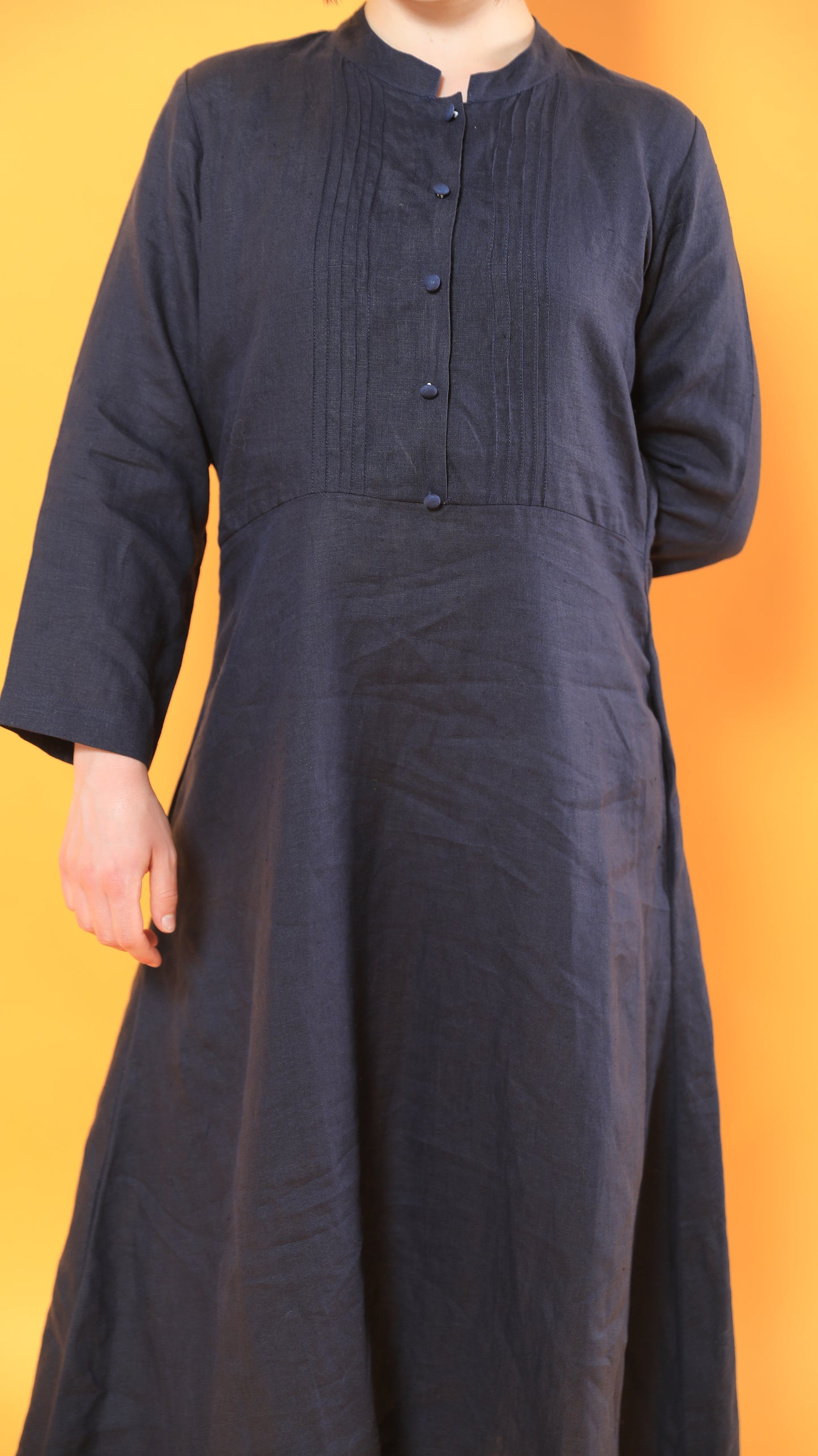 Julie Pin tucks A Line Linen dress