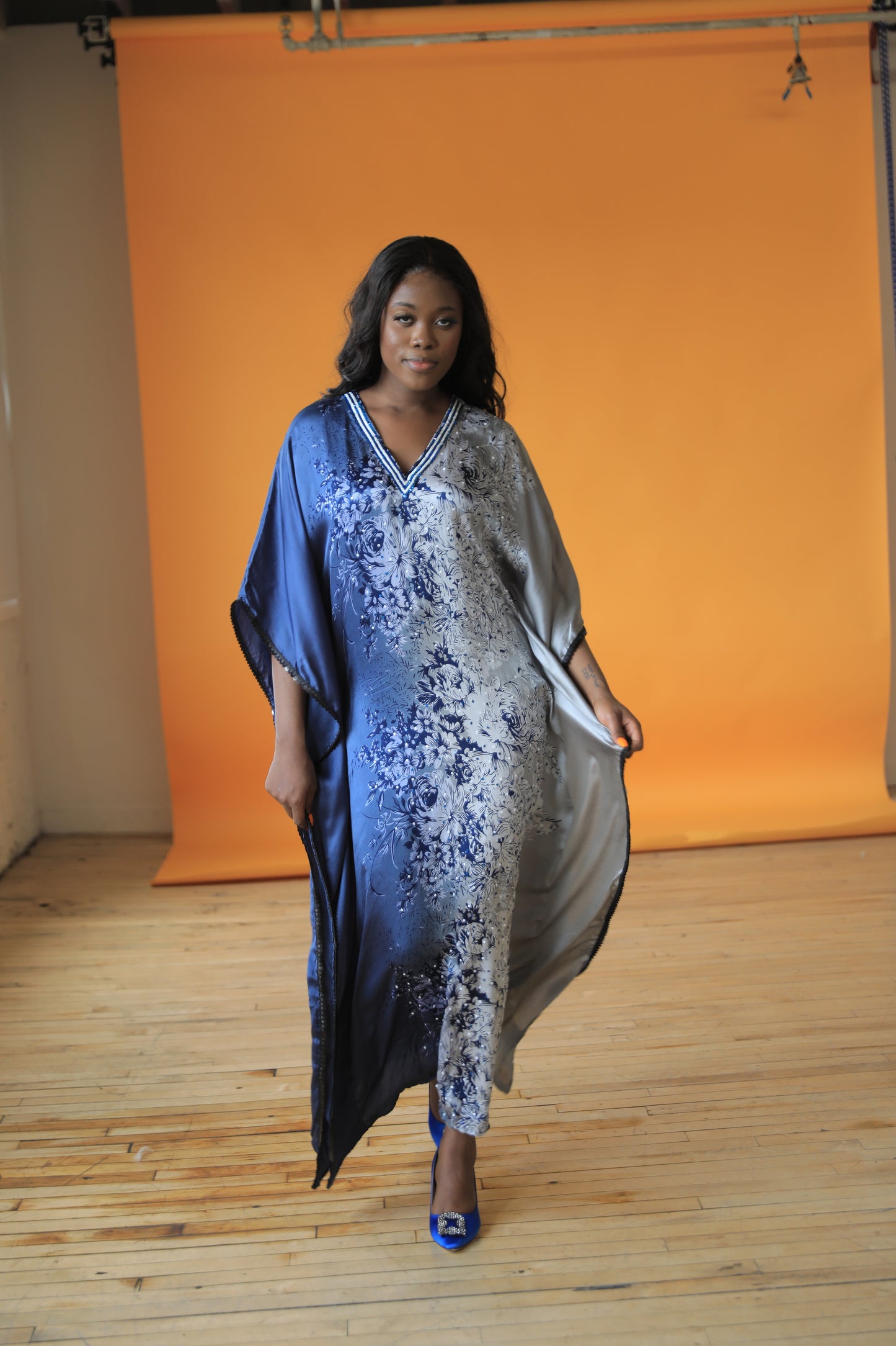 Camellia silk Kaftan dress