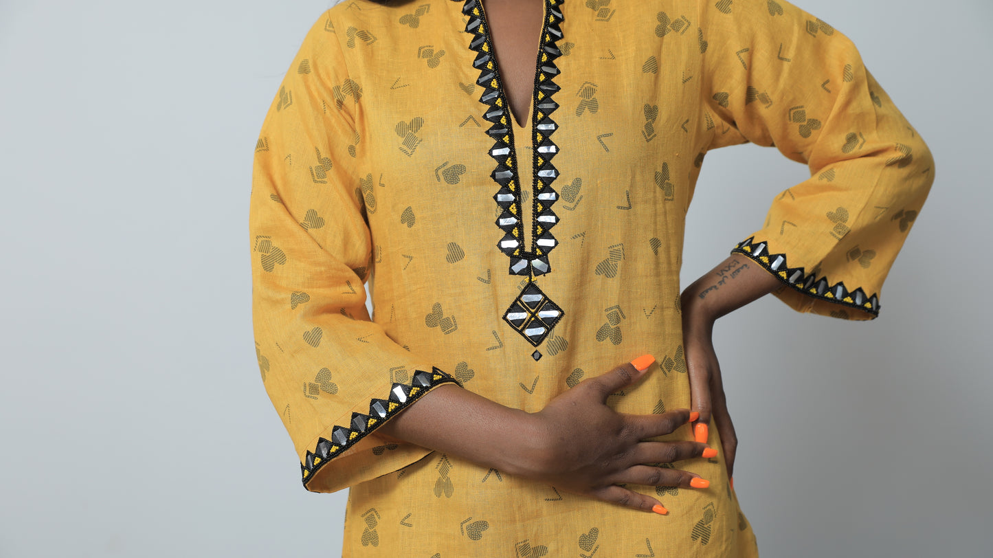 Abby Band Neck Linen dress