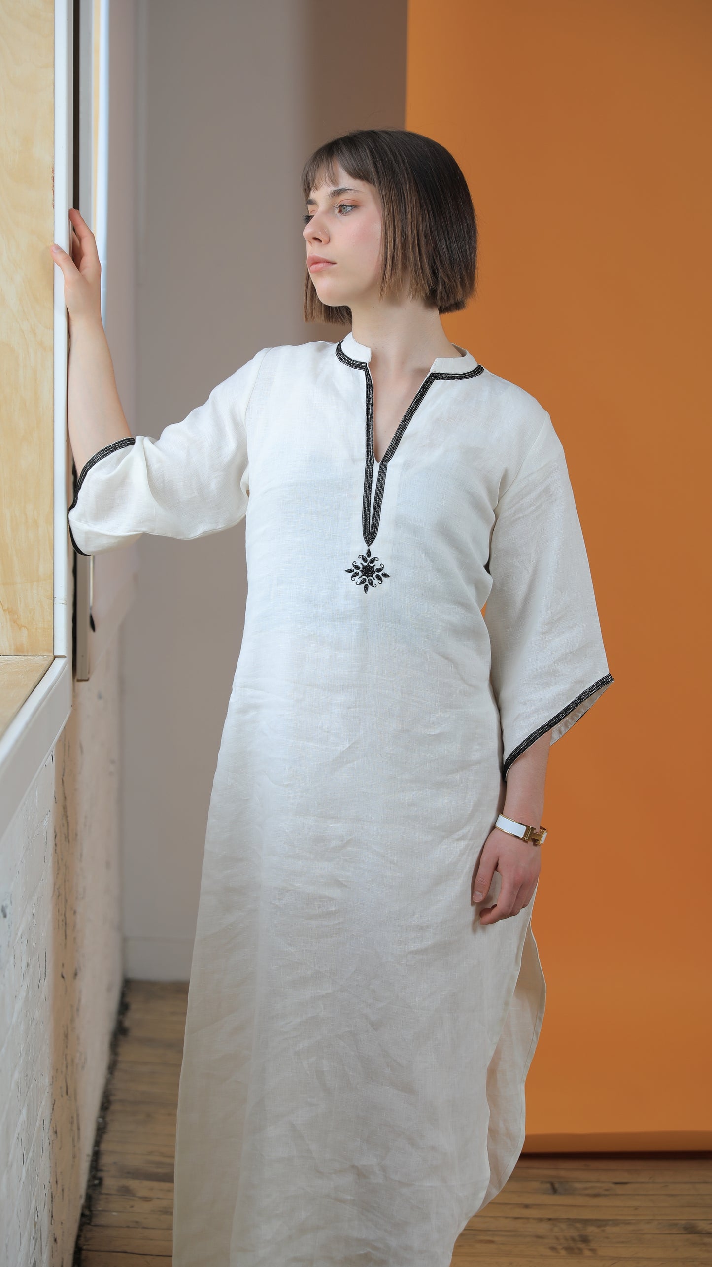 Abby Band Neck Linen Dress