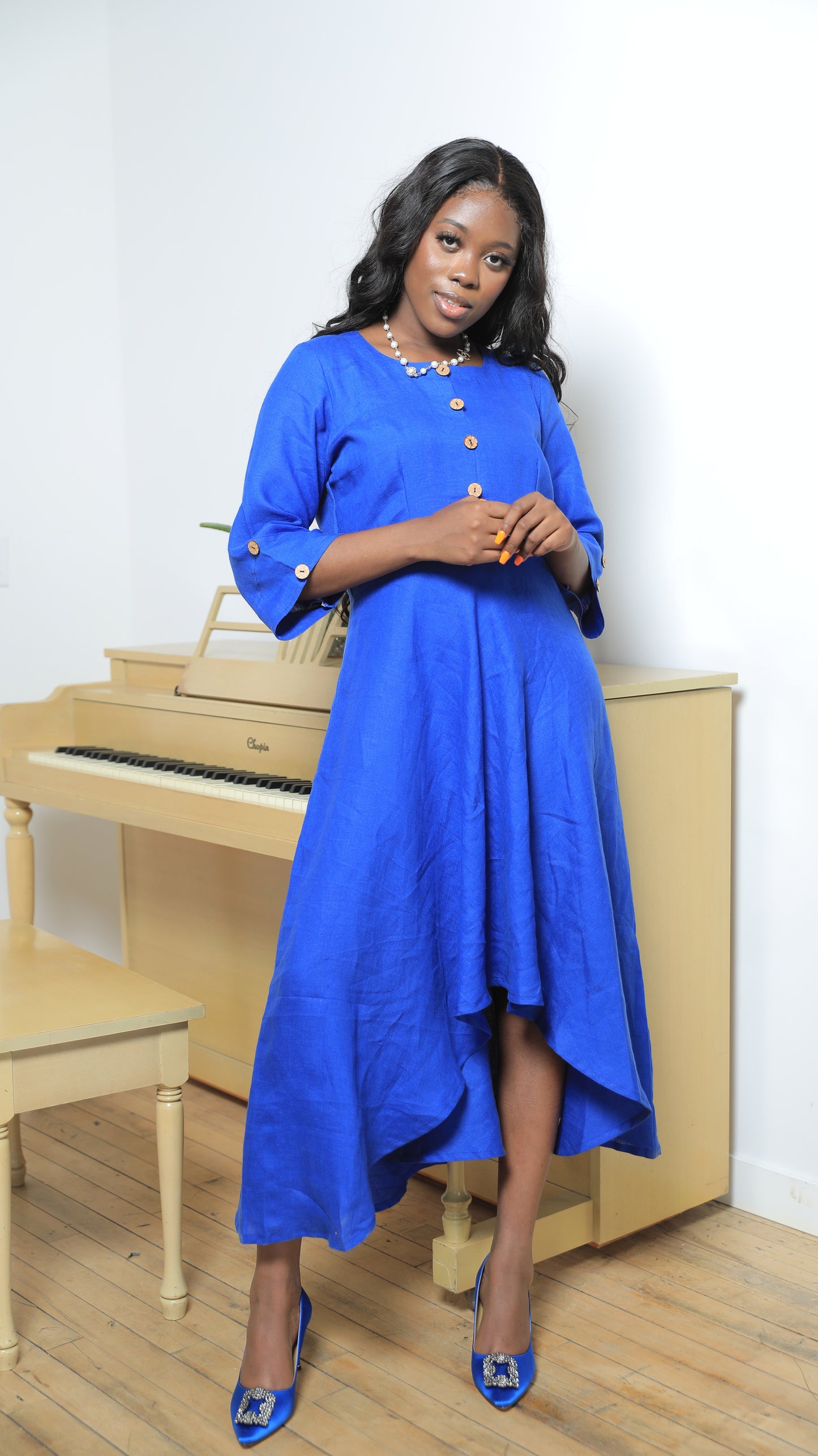 Gloria Linen Dress - Royal Blue