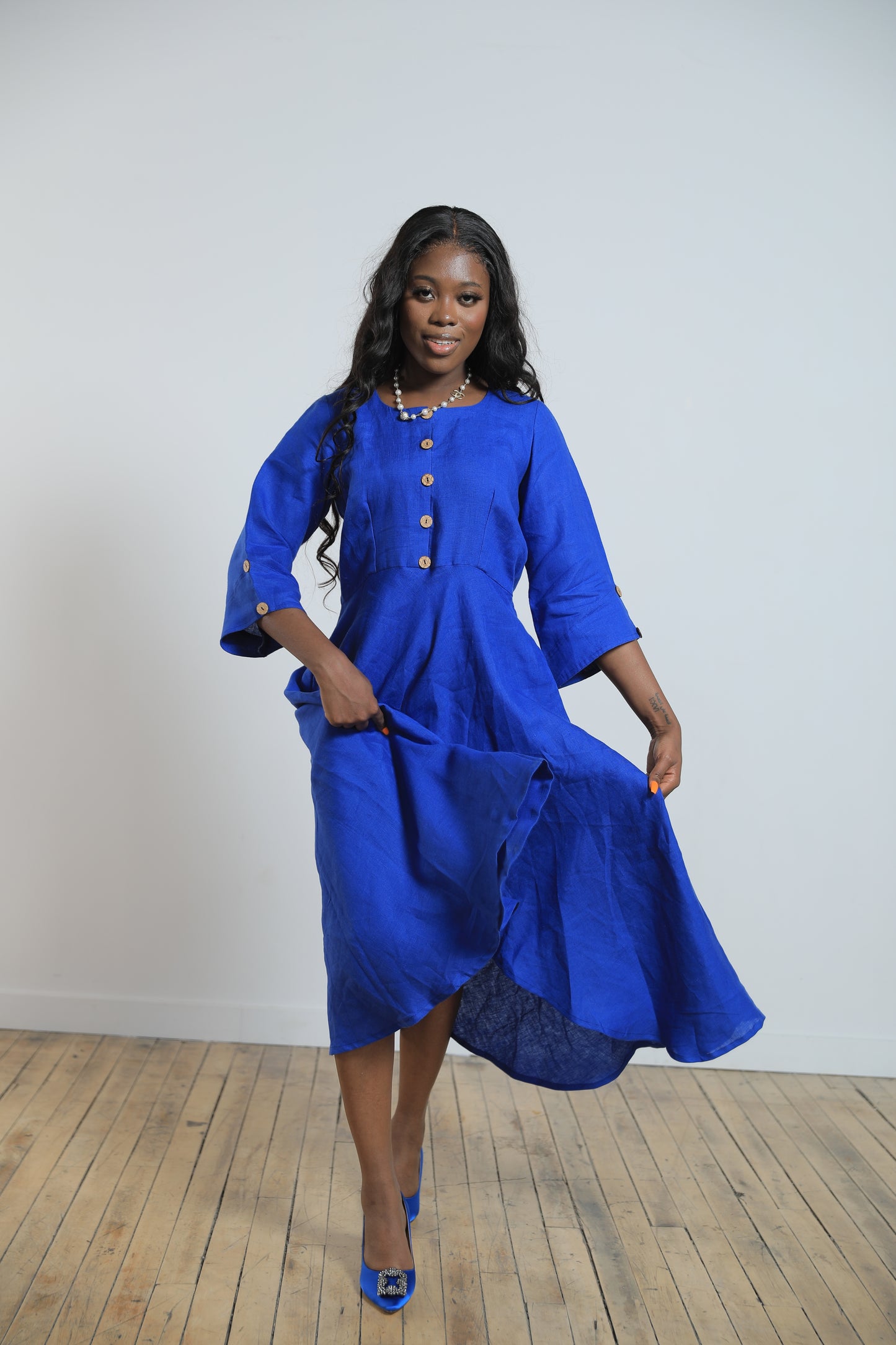 Gloria Linen Dress - Royal Blue